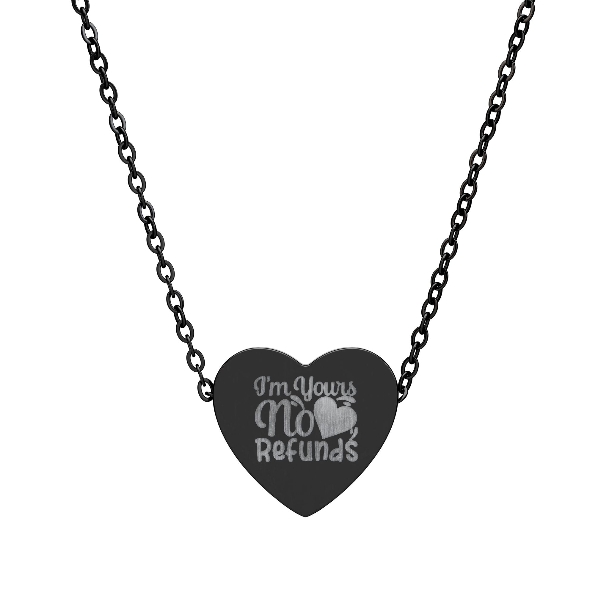 Valentines Day Engraved Black Heart Necklace